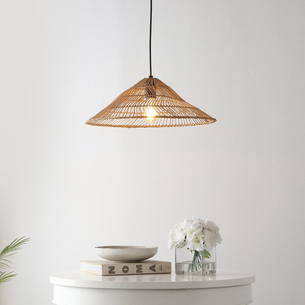 Taylor 20.25" Farmhouse Coastal Rattan 180" Cord Plug-In or Hardwired LED Pendant