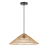 Taylor 20.25" Farmhouse Coastal Rattan 180" Cord Plug-In or Hardwired LED Pendant