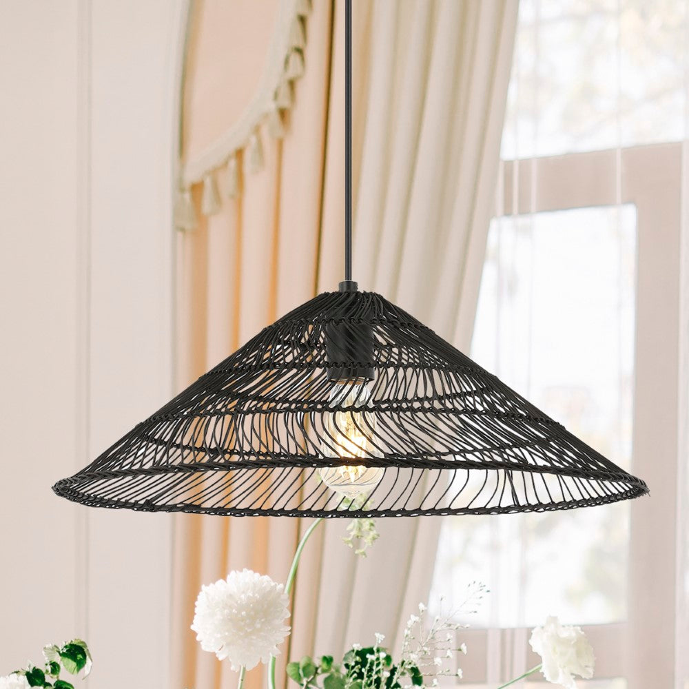 Taylor 20.25" Farmhouse Coastal Rattan 180" Cord Plug-In or Hardwired LED Pendant