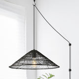 Taylor 20.25" Farmhouse Coastal Rattan 180" Cord Plug-In or Hardwired LED Pendant