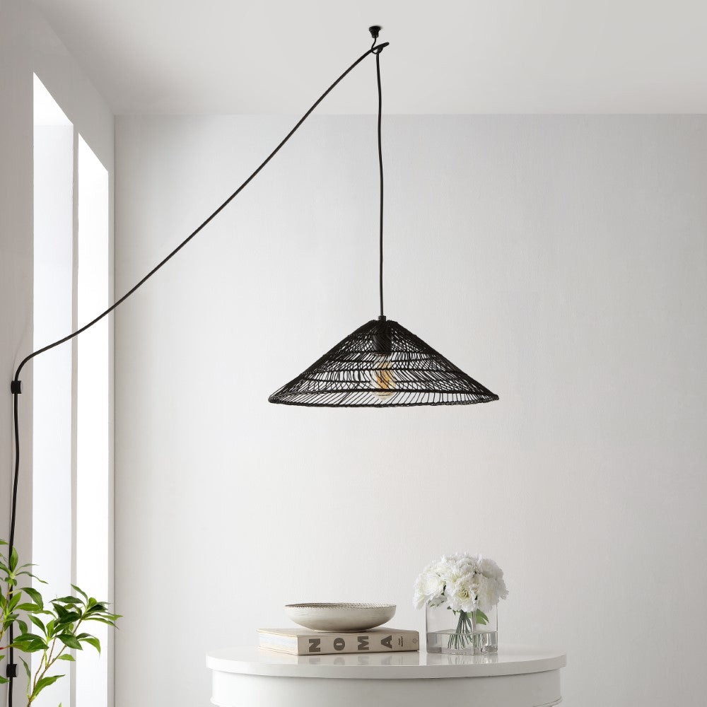 Taylor 20.25" Farmhouse Coastal Rattan 180" Cord Plug-In or Hardwired LED Pendant