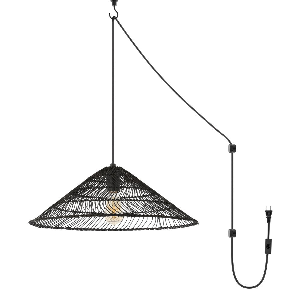 Taylor 20.25" Farmhouse Coastal Rattan 180" Cord Plug-In or Hardwired LED Pendant