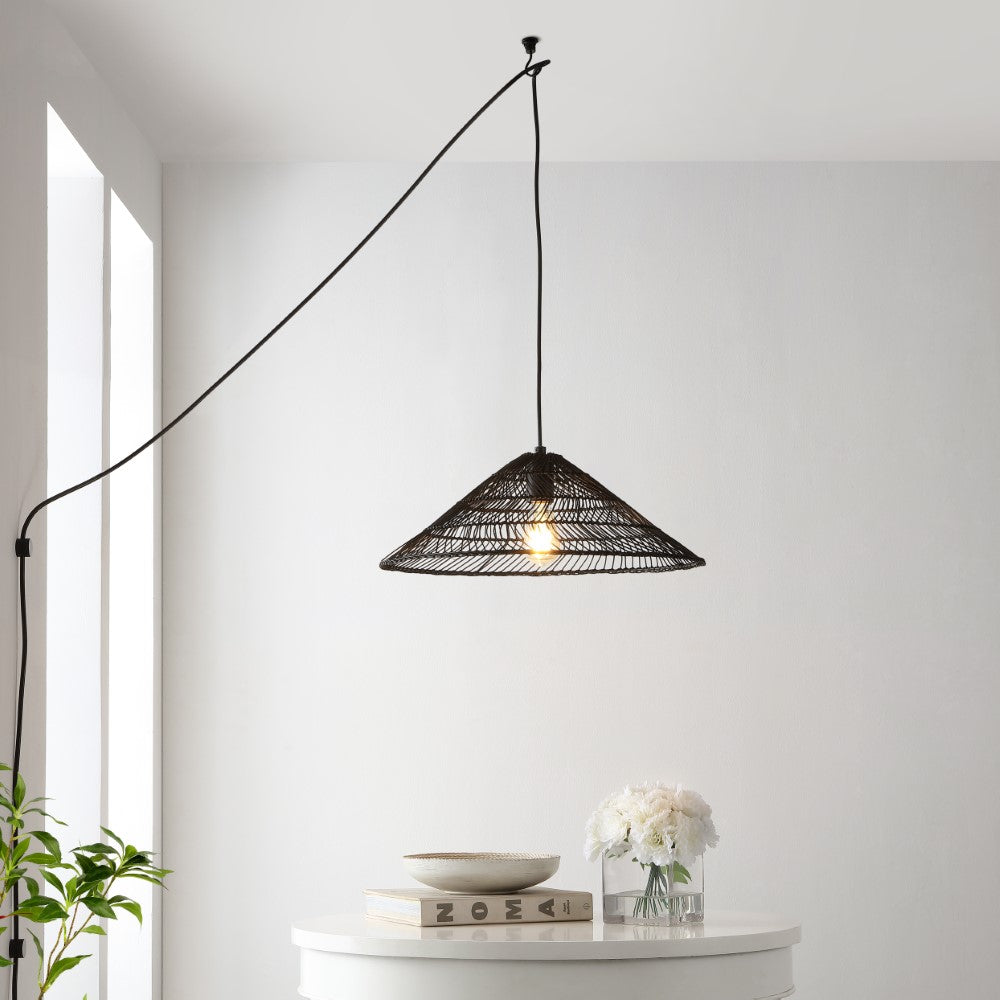 Taylor 20.25" Farmhouse Coastal Rattan 180" Cord Plug-In or Hardwired LED Pendant
