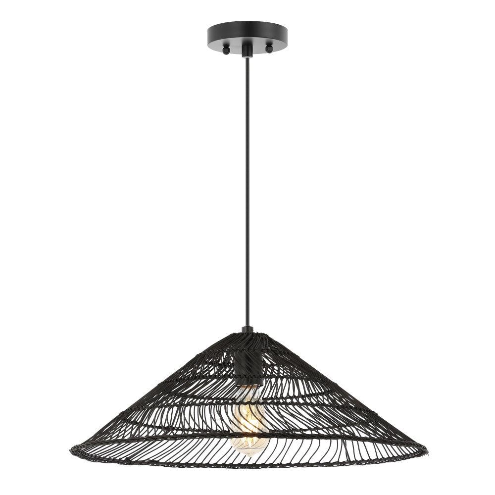 Taylor 20.25" Farmhouse Coastal Rattan 180" Cord Plug-In or Hardwired LED Pendant