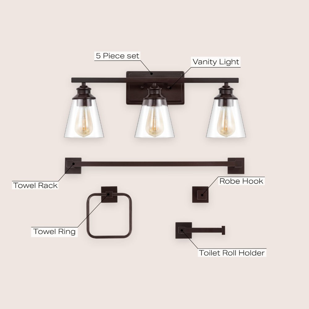Teamson 22.88" 3-Light Vintage Classic Vanity Light with Bathroom Hardware Accessory Set
