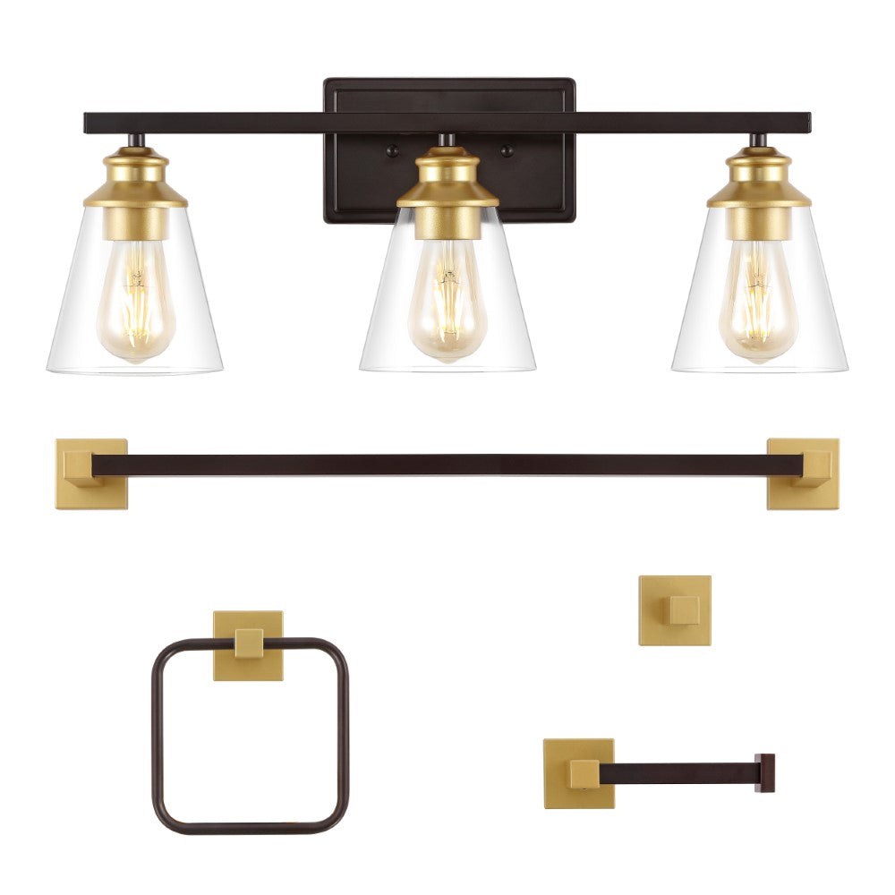 Teamson 22.88" 3-Light Vintage Classic Vanity Light with Bathroom Hardware Accessory Set