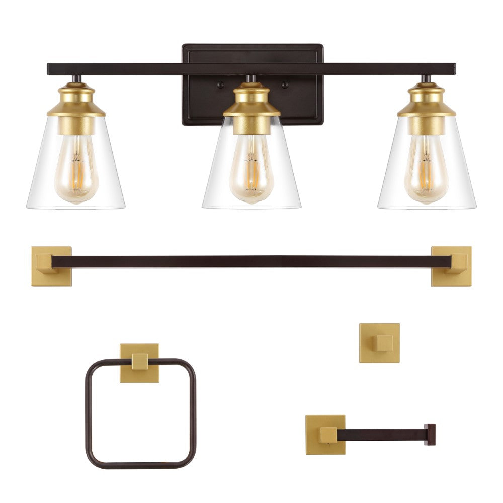 Teamson 22.88" 3-Light Vintage Classic Vanity Light with Bathroom Hardware Accessory Set