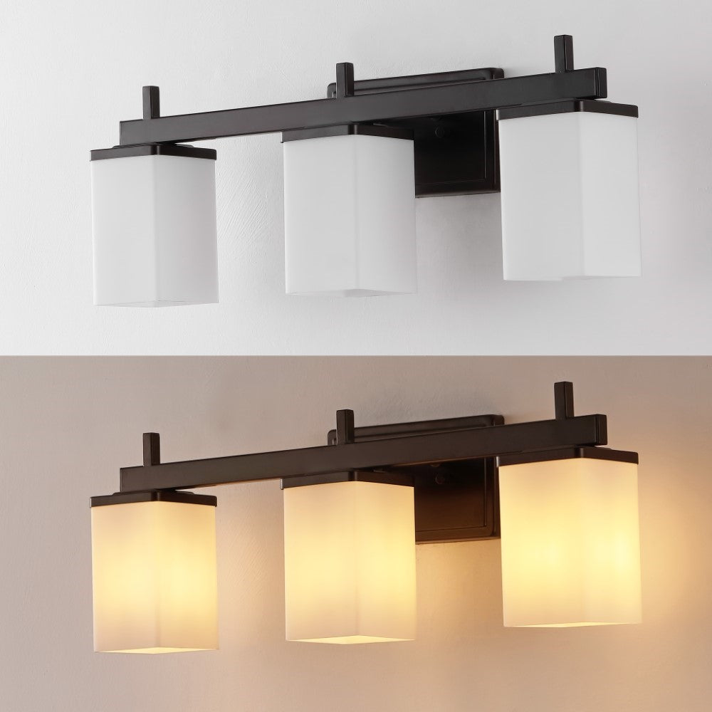 Atocif 22.38" 3-Light Modern Contemporary Vanity Light with Frosted Glass Shades and Bathroom Hardware Accessory Set