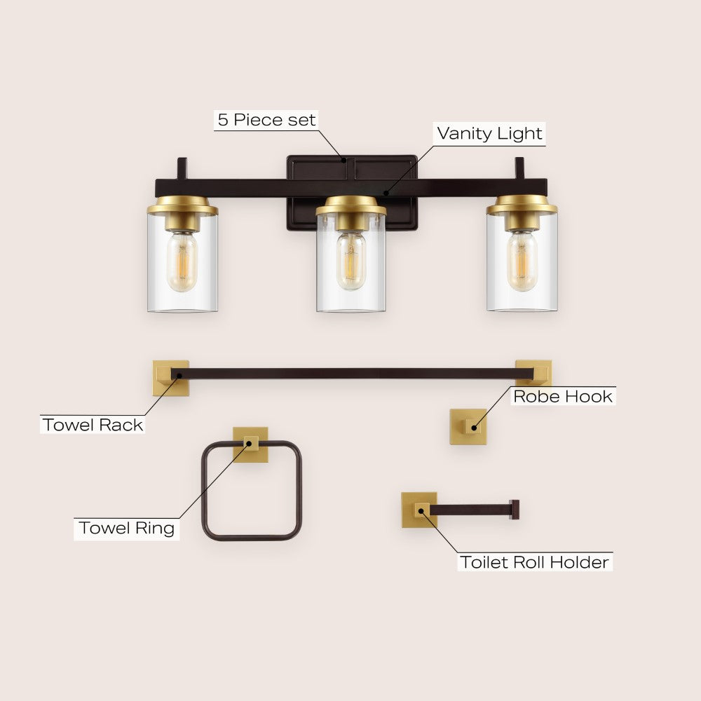 Liwuu 23.25" 3-Light Farmhouse Industrial Vanity Light with Bathroom Hardware Accessory Set