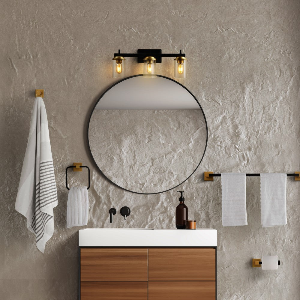 Liwuu 23.25" 3-Light Farmhouse Industrial Vanity Light with Bathroom Hardware Accessory Set