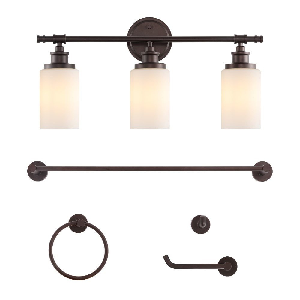 Eidonta 23.25" 3-Light Classic Cottage Vanity Light with Frosted Glass Shades and Bathroom Hardware Accessory Set
