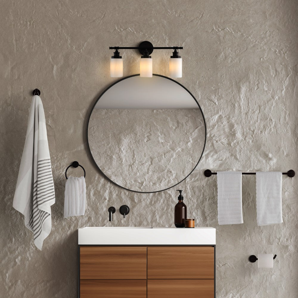 Eidonta 23.25" 3-Light Classic Cottage Vanity Light with Frosted Glass Shades and Bathroom Hardware Accessory Set