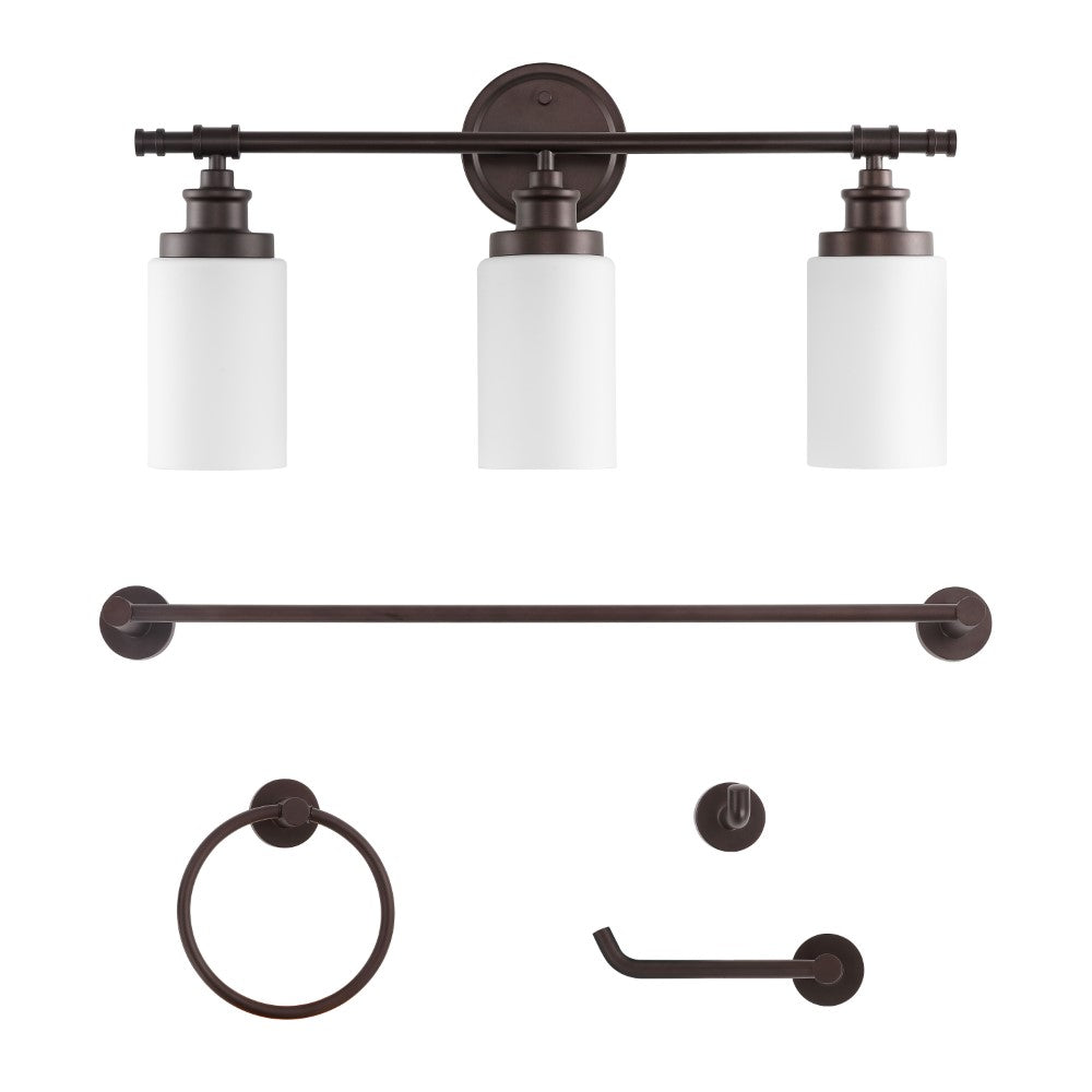 Eidonta 23.25" 3-Light Classic Cottage Vanity Light with Frosted Glass Shades and Bathroom Hardware Accessory Set