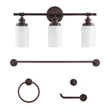 Eidonta 23.25" 3-Light Classic Cottage Vanity Light with Frosted Glass Shades and Bathroom Hardware Accessory Set