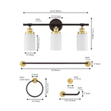 Eidonta 23.25" 3-Light Classic Cottage Vanity Light with Frosted Glass Shades and Bathroom Hardware Accessory Set