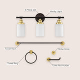 Eidonta 23.25" 3-Light Classic Cottage Vanity Light with Frosted Glass Shades and Bathroom Hardware Accessory Set