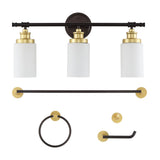 Eidonta 23.25" 3-Light Classic Cottage Vanity Light with Frosted Glass Shades and Bathroom Hardware Accessory Set
