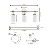 Eidonta 23.25" 3-Light Classic Cottage Vanity Light with Frosted Glass Shades and Bathroom Hardware Accessory Set