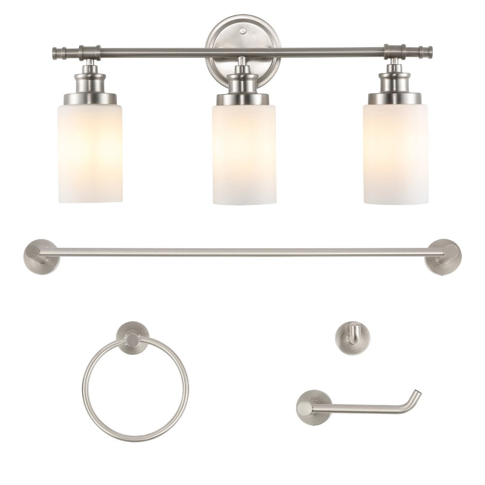 Eidonta 23.25" 3-Light Classic Cottage Vanity Light with Frosted Glass Shades and Bathroom Hardware Accessory Set