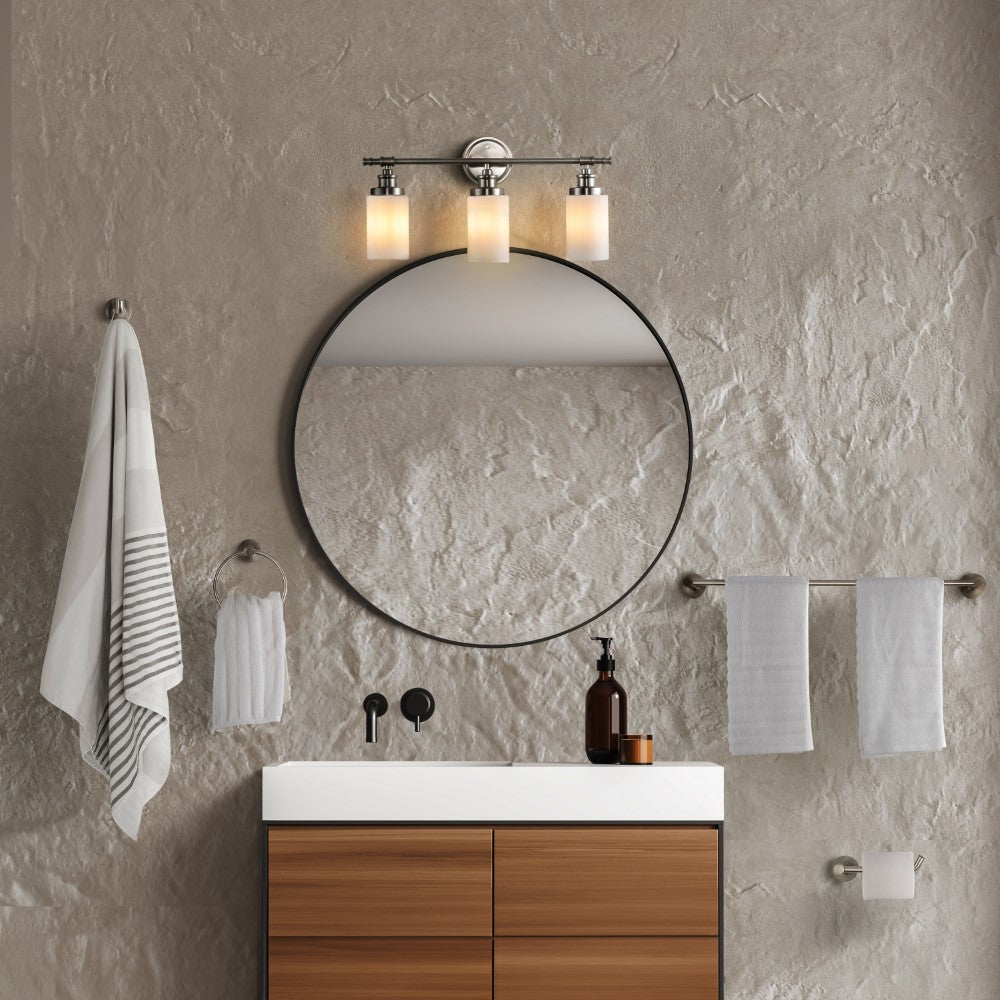 Eidonta 23.25" 3-Light Classic Cottage Vanity Light with Frosted Glass Shades and Bathroom Hardware Accessory Set