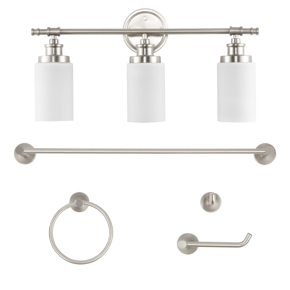 Eidonta 23.25" 3-Light Classic Cottage Vanity Light with Frosted Glass Shades and Bathroom Hardware Accessory Set