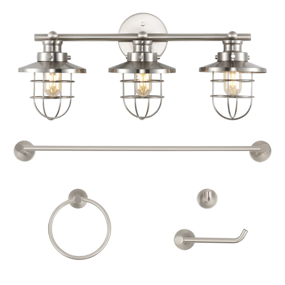 Veneto 24" 3-Light Industrial Farmhouse Vanity Light with Bathroom Hardware Accessory Set