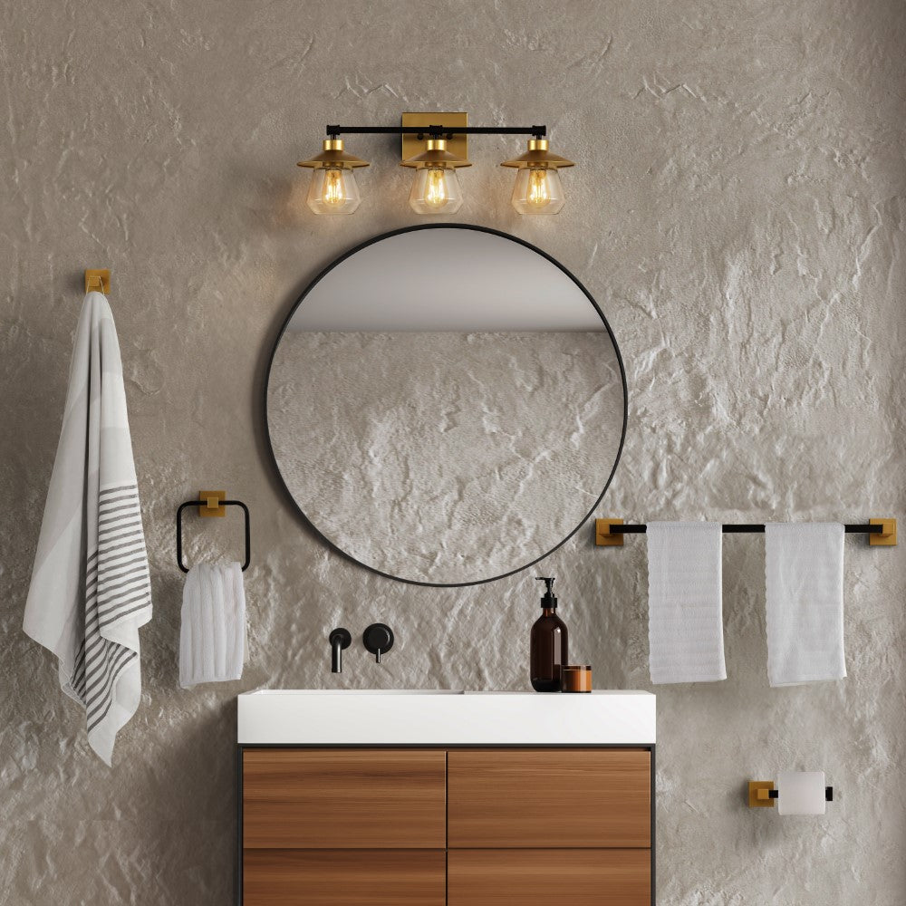 Veneto 24" 3-Light Industrial Farmhouse Vanity Light with Bathroom Hardware Accessory Set