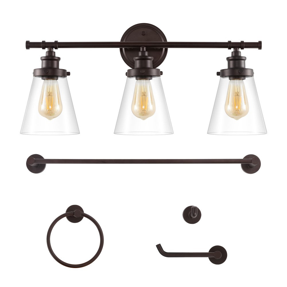 Cedar 23.75" 3-Light Traditional Farmhouse Vanity Light with Bathroom Hardware Accessory Set