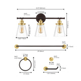 Cedar 23.75" 3-Light Traditional Farmhouse Vanity Light with Bathroom Hardware Accessory Set