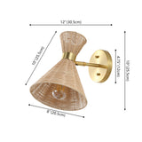 Eirene 10" 1-Light Mid-Century Vintage Retro Rattan/Metal LED Sconce with Adjustable Shade