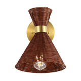 Eirene 10" 1-Light Mid-Century Vintage Retro Rattan/Metal LED Sconce with Adjustable Shade