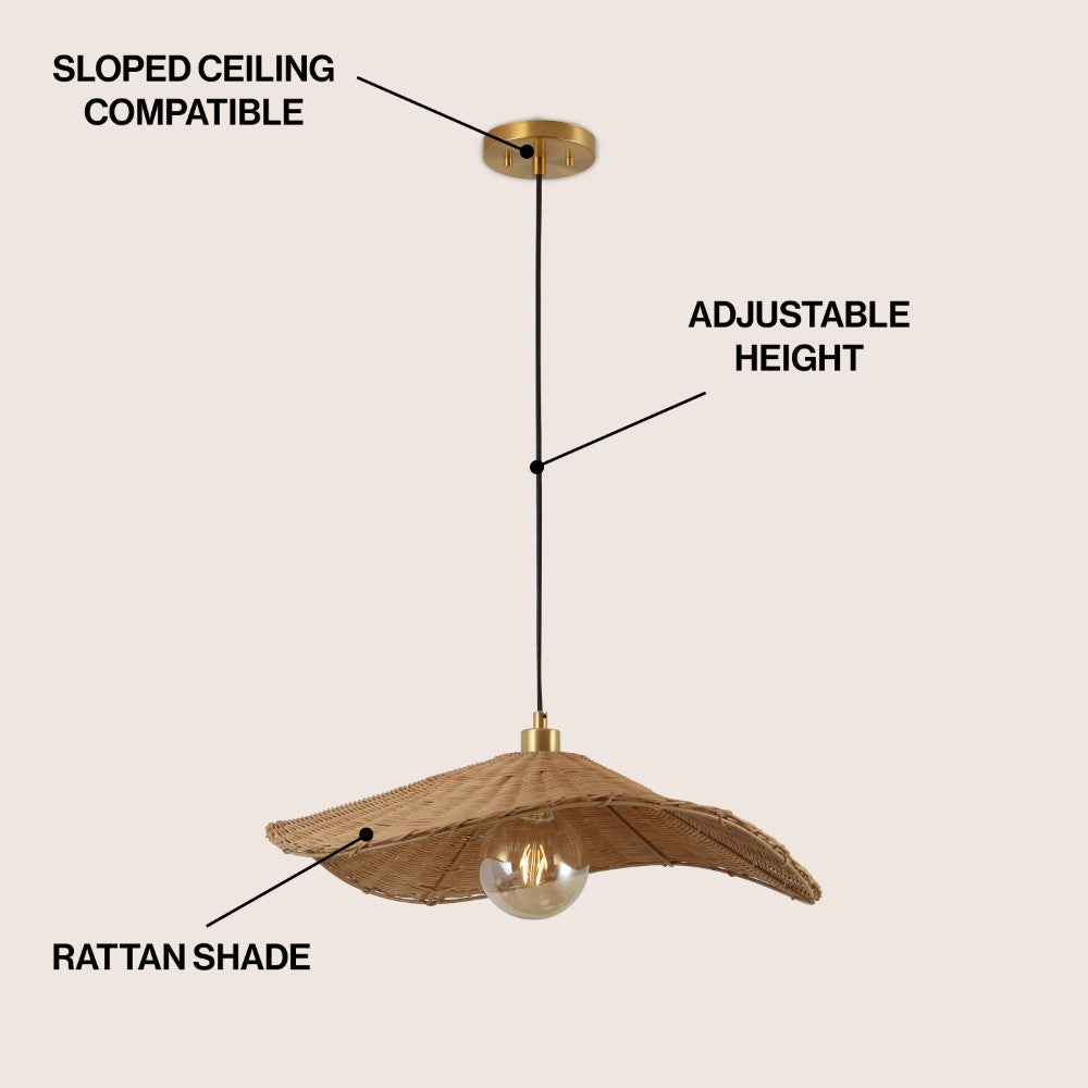 Spruce 24.5" Modern Coastal Organic Curve Rattan LED Pendant