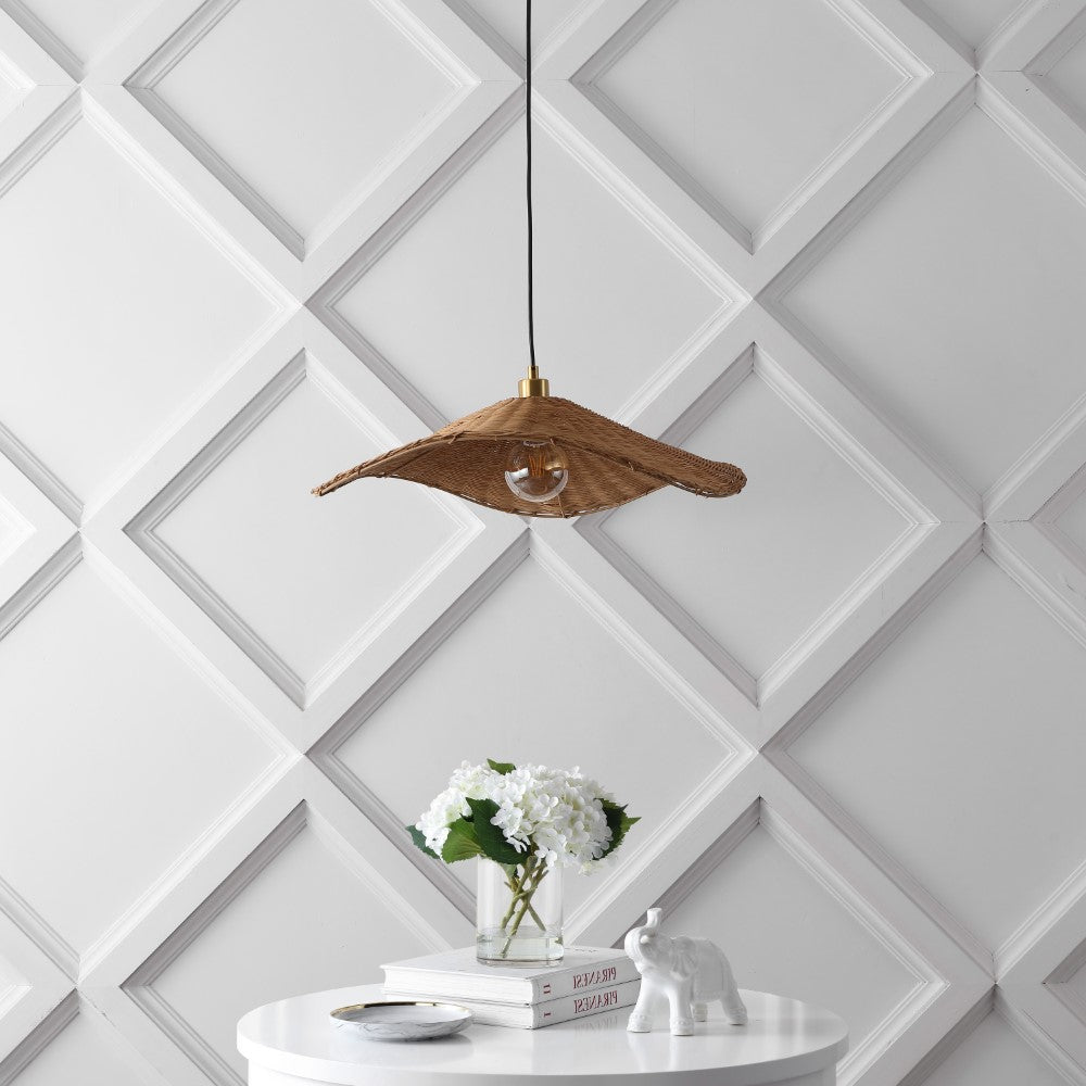 Spruce 24.5" Modern Coastal Organic Curve Rattan LED Pendant