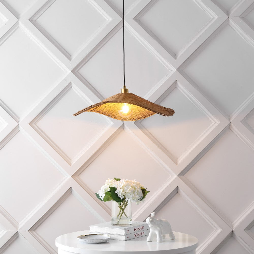 Spruce 24.5" Modern Coastal Organic Curve Rattan LED Pendant