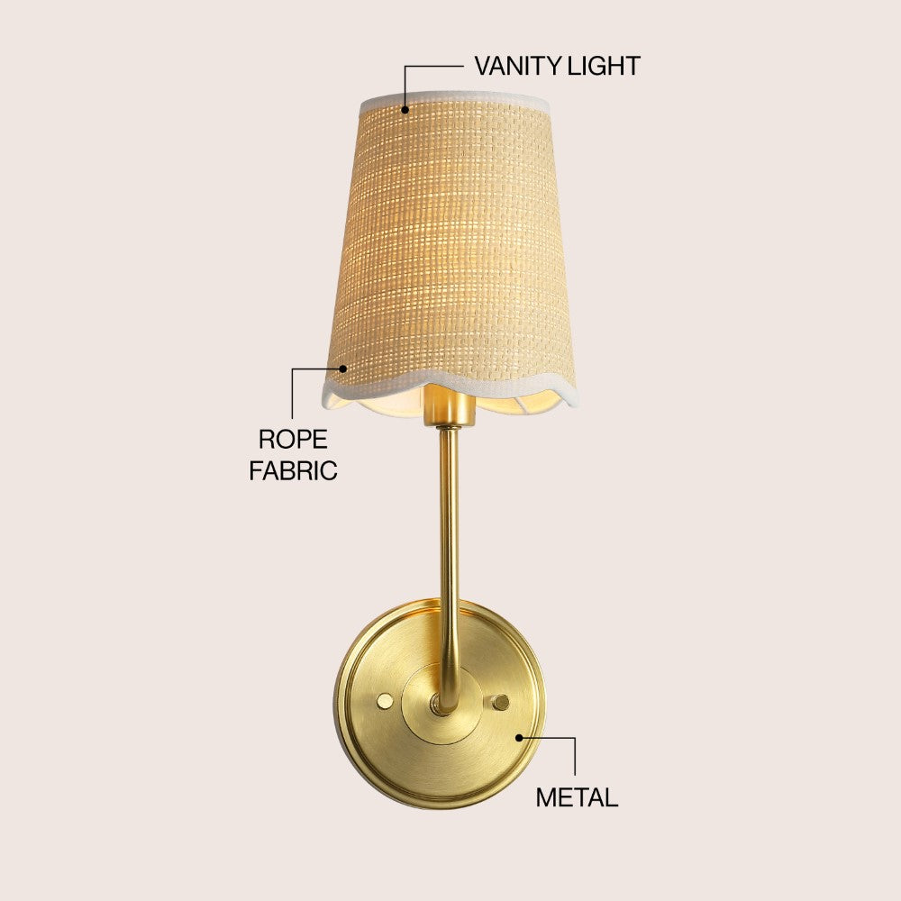 Aspen Traditional Coastal Scalloped Fabric Shade/Metal LED Vanity Light