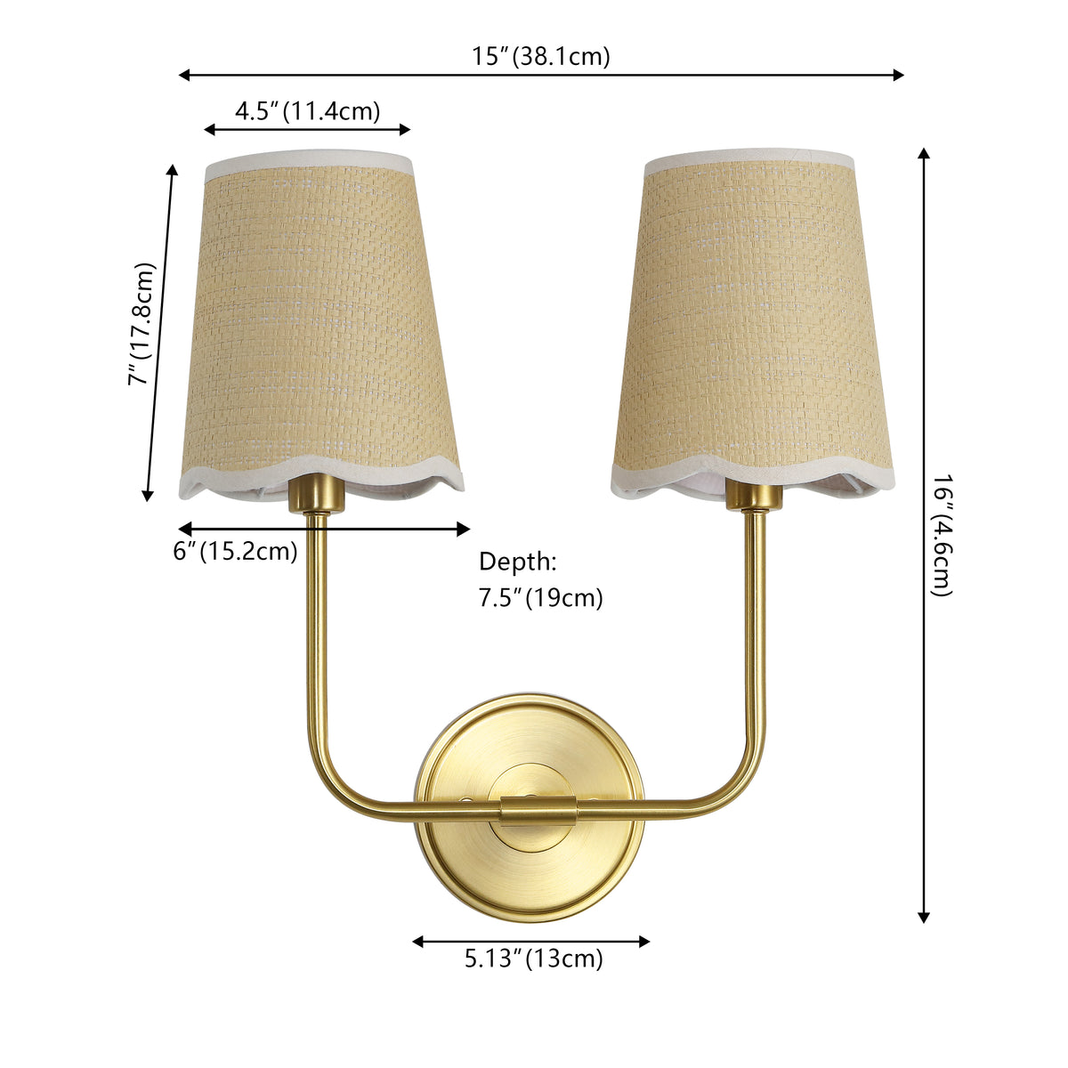 Aspen Traditional Coastal Scalloped Fabric Shade/Metal LED Vanity Light