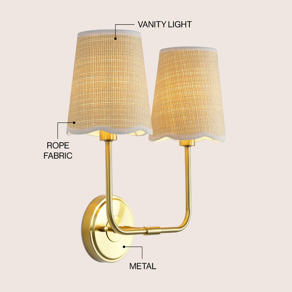 Aspen Traditional Coastal Scalloped Fabric Shade/Metal LED Vanity Light