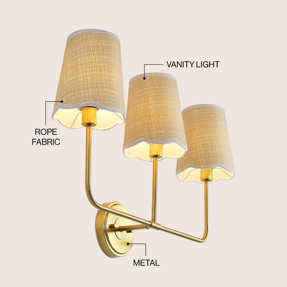 Aspen Traditional Coastal Scalloped Fabric Shade/Metal LED Vanity Light