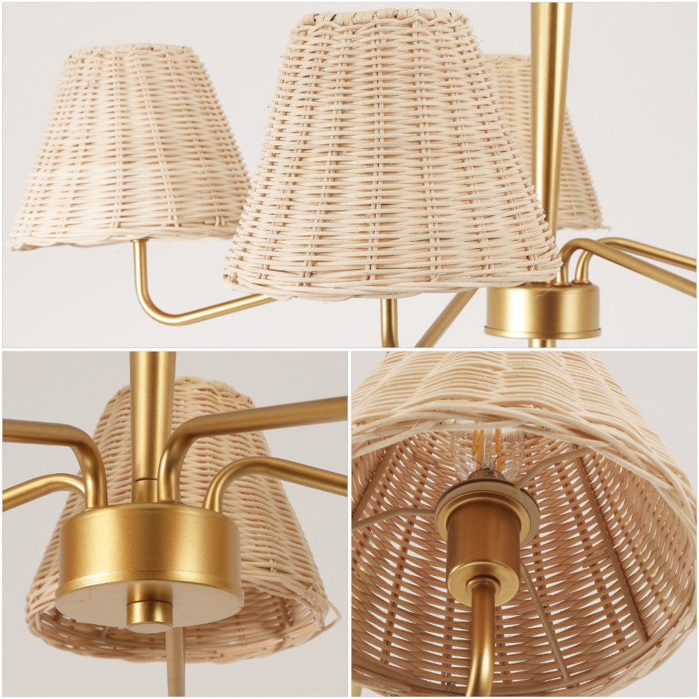 Sage 30" 5-Light Modern Coastal Sleek Woven Rattan/Iron LED Chandelier