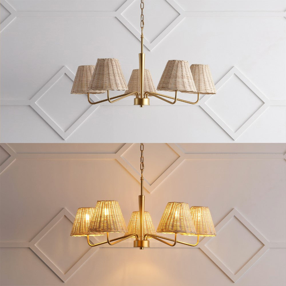 Sage 30" 5-Light Modern Coastal Sleek Woven Rattan/Iron LED Chandelier