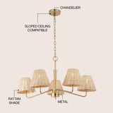 Sage 30" 5-Light Modern Coastal Sleek Woven Rattan/Iron LED Chandelier