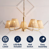 Sage 30" 5-Light Modern Coastal Sleek Woven Rattan/Iron LED Chandelier