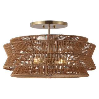 Maya 23.75" 2-Light Bohemian Farmhouse 2-Tier Metal Hand-Woven Paper Rope Tapered Drum LED Semi Flush Mount