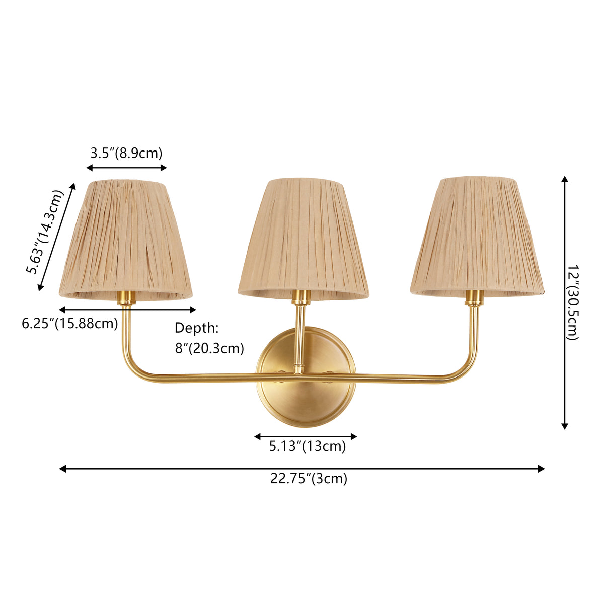 Malaya Bohemian Coastal Metal Pleated Paper Shade LED Vanity Light