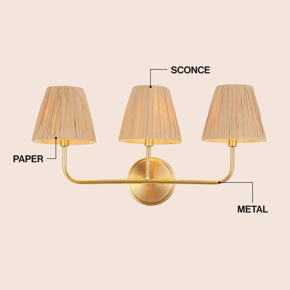 Malaya Bohemian Coastal Metal Pleated Paper Shade LED Vanity Light