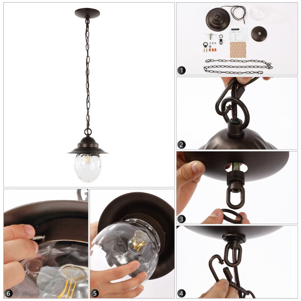 Pure 8.25" Farmhouse Industrial Iron/Glass Outdoor LED Pendant