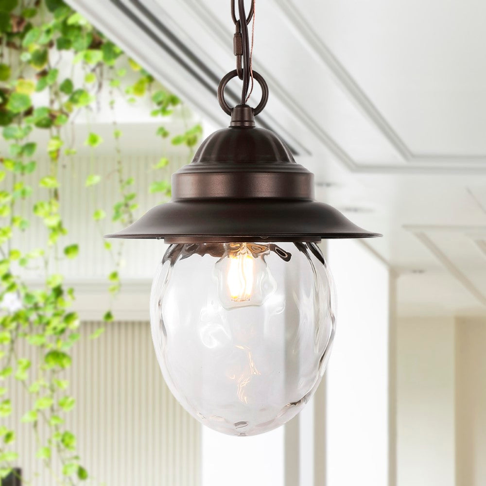Pure 8.25" Farmhouse Industrial Iron/Glass Outdoor LED Pendant
