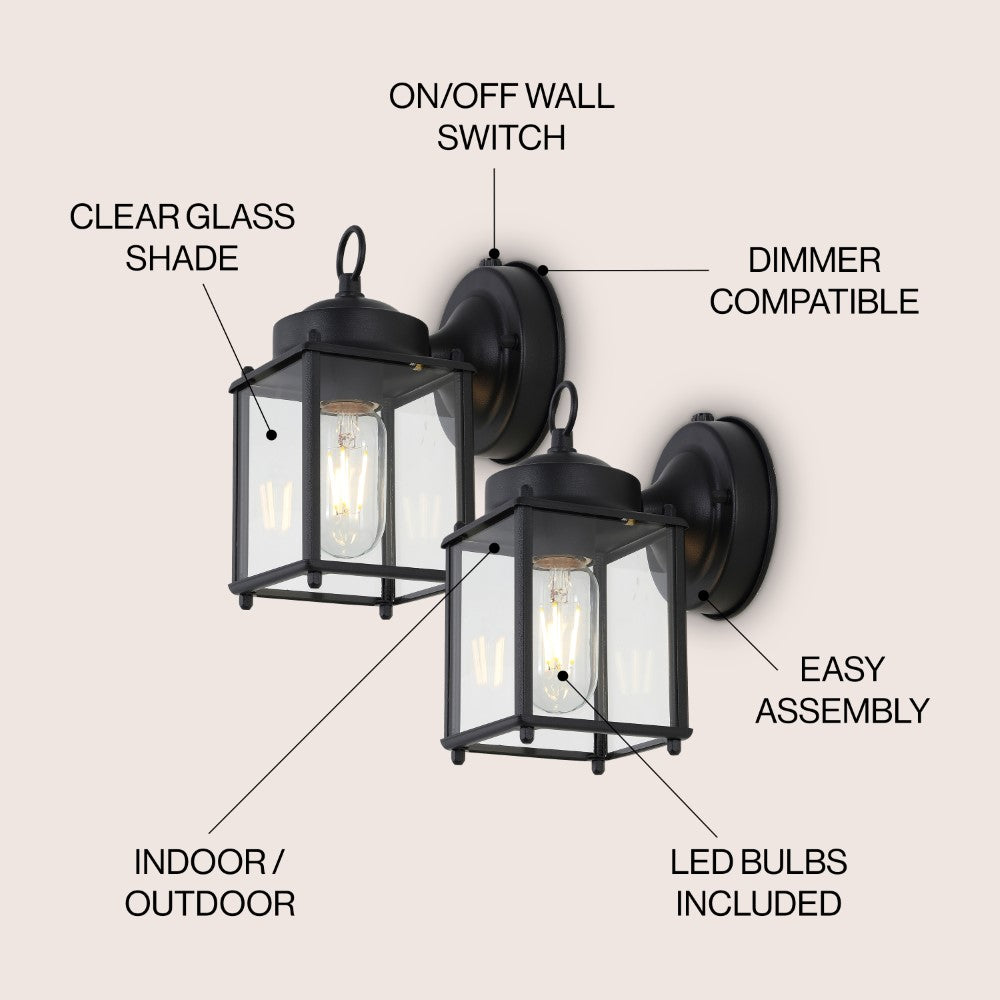 Globe 4.25" Farmhouse Industrial Iron/Glass Outdoor LED Sconce Set 2