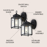 Globe 4.25" Farmhouse Industrial Iron/Glass Outdoor LED Sconce Set 2