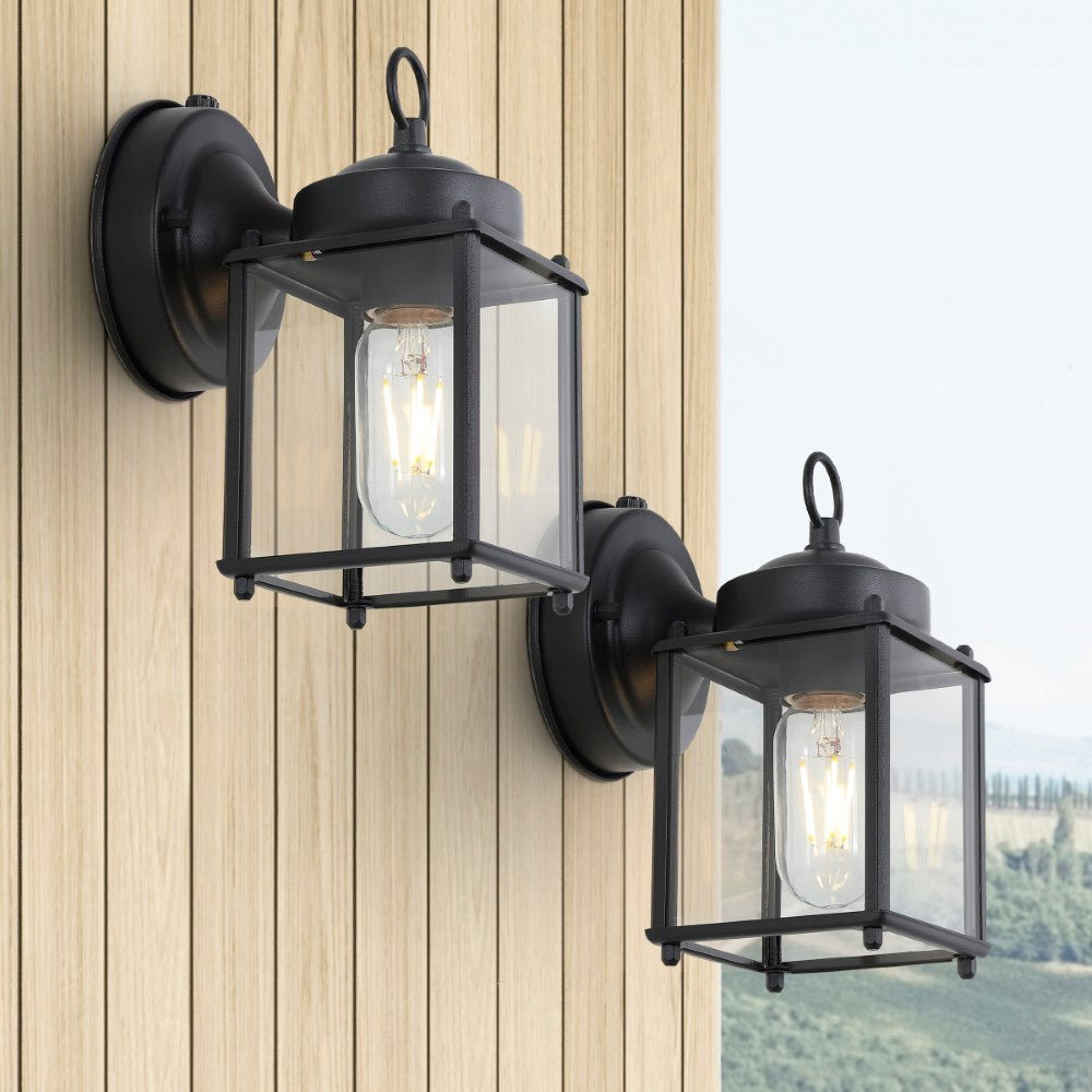 Globe 4.25" Farmhouse Industrial Iron/Glass Outdoor LED Sconce Set 2